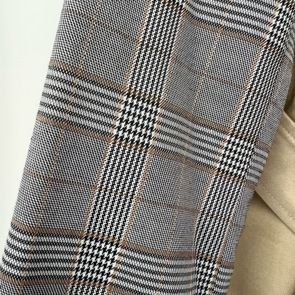 MURAL | NWT Nordstrom Double-Breasted Tan and Gray Plaid Belted Trench Coat - Picture 14 of 14